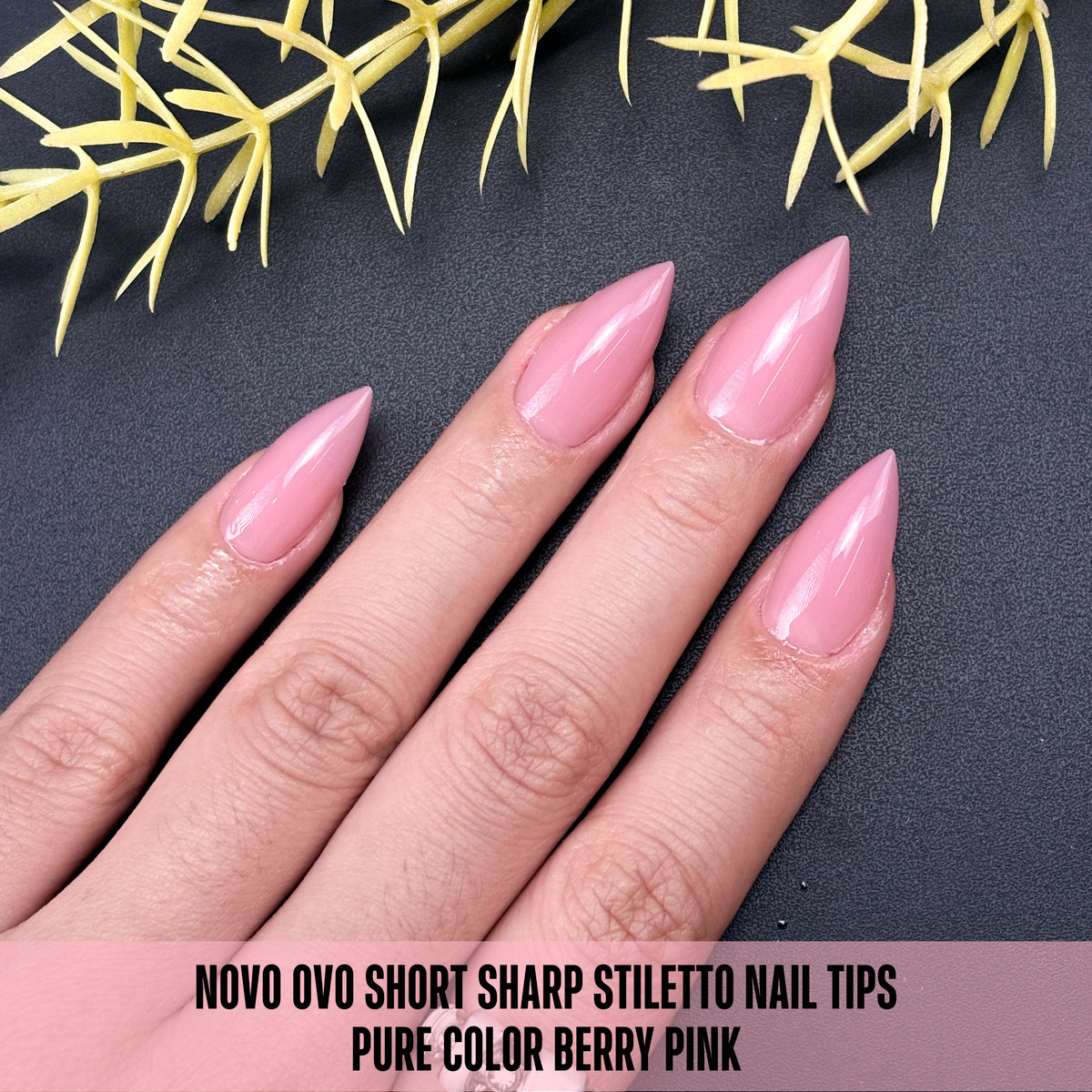 Short Sharp Stiletto Nail Tips Pure Color Berry Pink 224