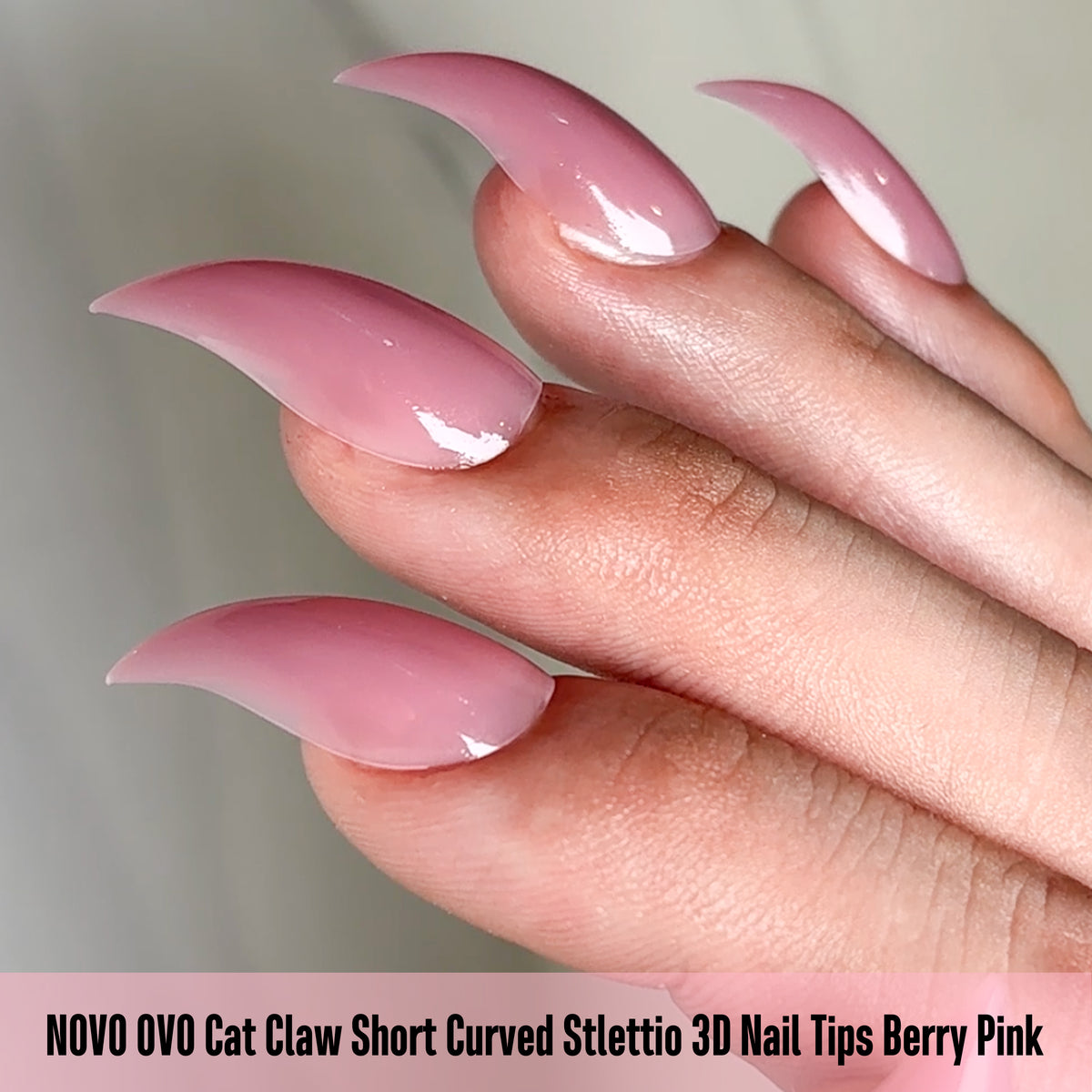 Cat Claw Short Curved Stiletto 3D Nail Tips Berry Pink 128