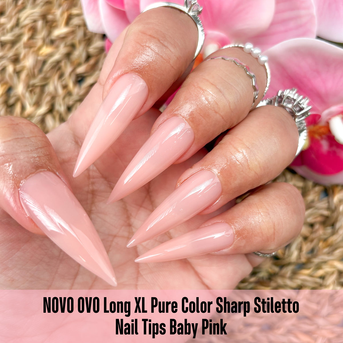 Long XL Pure Color Sharp Stiletto Nail Tips Pink 224