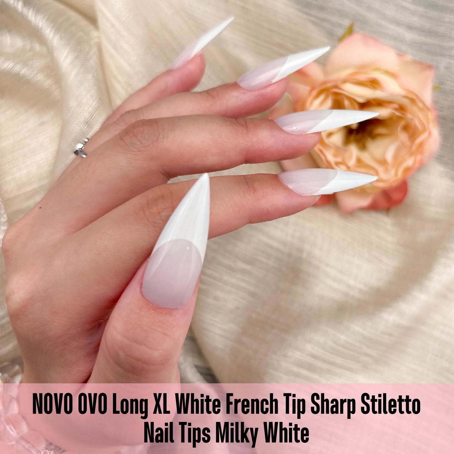 Long XL White French Tip Sharp Stiletto Nail Tips Milky White