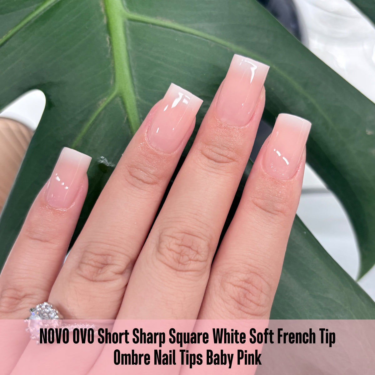 Short Sharp Square White Soft French Tip Ombre Nail Tips Baby Pink 240