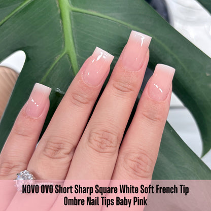 Short Sharp Square White Soft French Tip Ombre Nail Tips Baby Pink 240