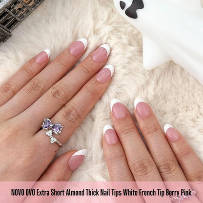 Almond Extra Short White French Tip Berry Pink