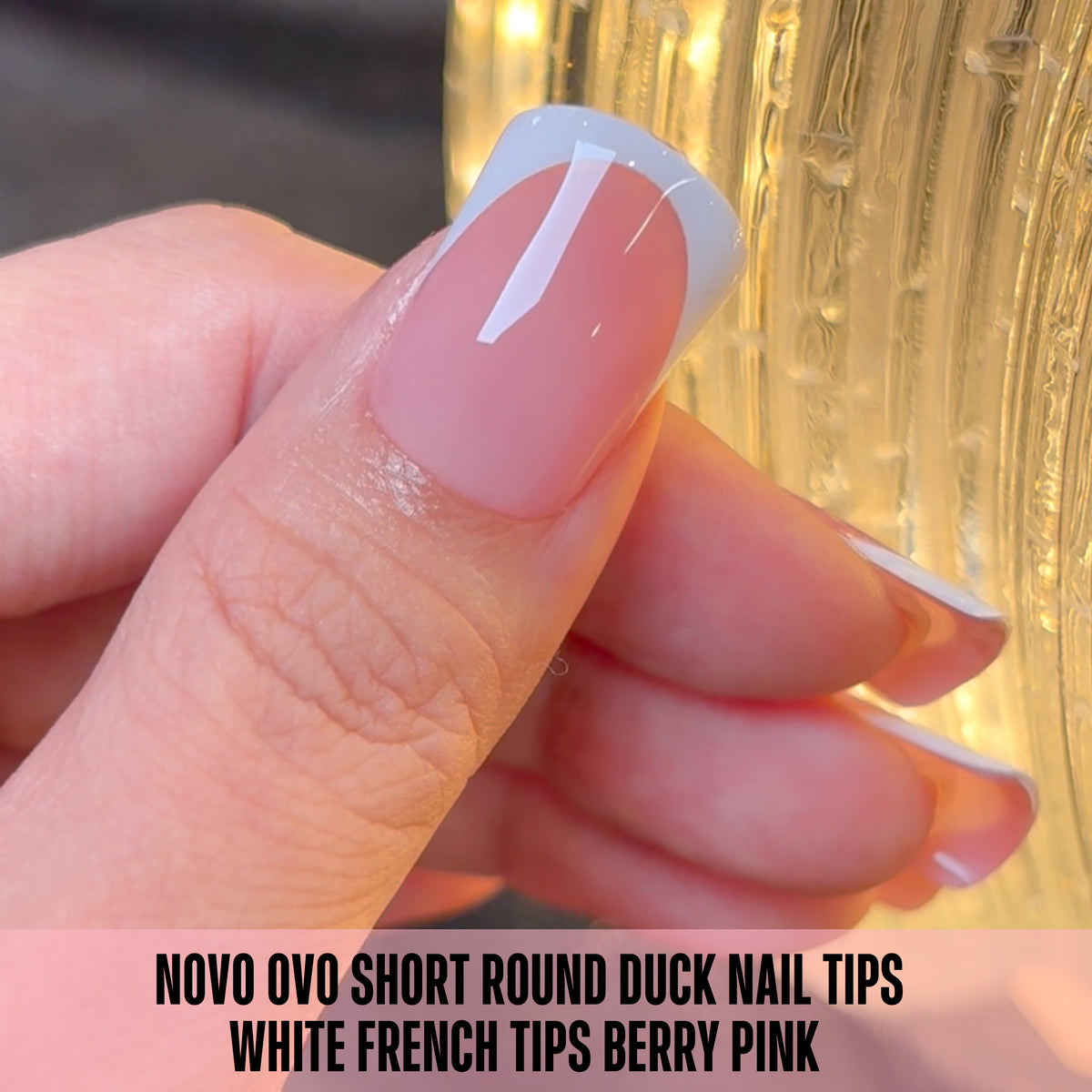 Short Round Duck Nail Tips White French Tips Berry Pink 240