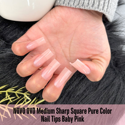 Meidum Sharp Square Pure Color Nail Tips Baby Pink 180