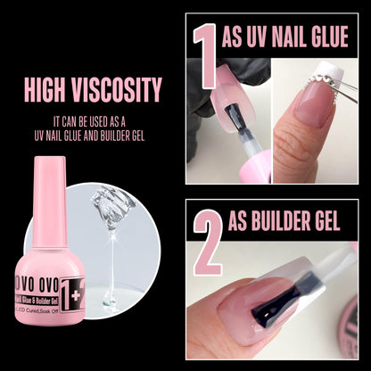 UV Nail Glue and Builder Gel 2 in 1, No Wipe Top Coat Kit