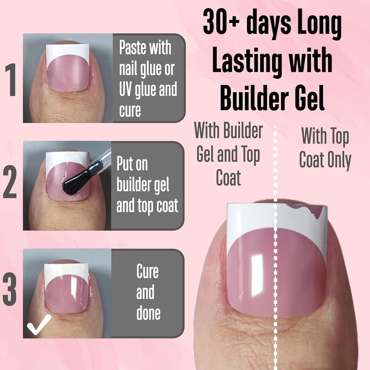 Sharp Square French Tip Toe Nail Tips Berry Pink