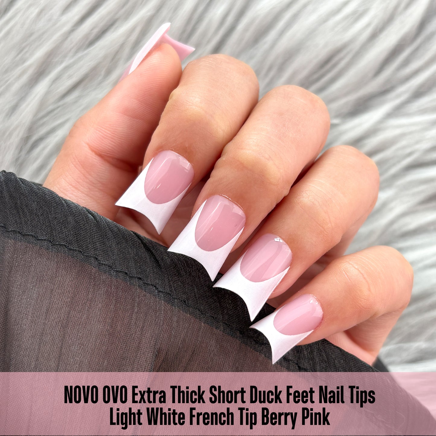 Duck Nails Short with Moon Curve Milk White French Tips Berry Pink