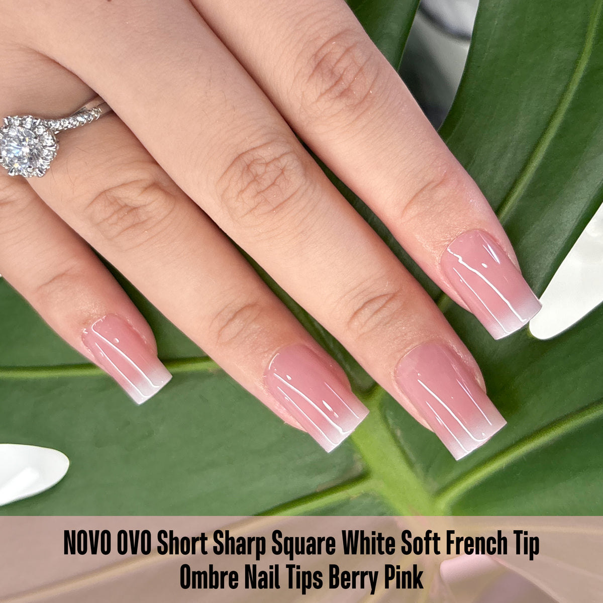 Short Sharp Square White Soft French Tip Ombre Nail Tips Berry Pink 240
