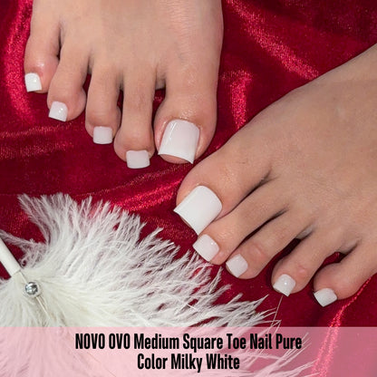Sharp Square Pure Color Toe Nail Tips Milky White