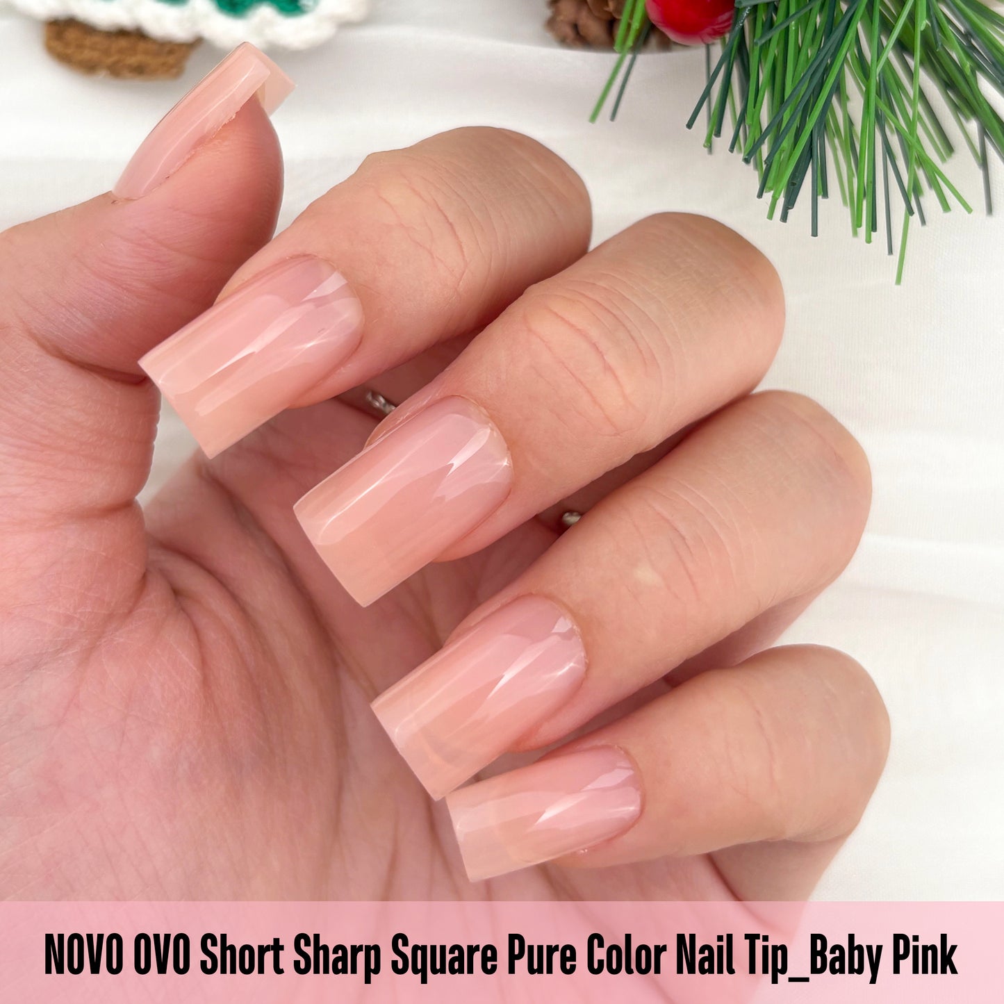 Short Sharp Square Nail Tips Pure Color Baby Pink