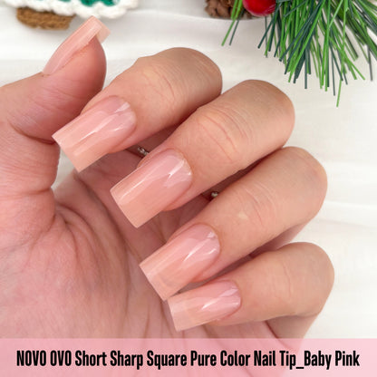 Short Sharp Square Nail Tips Pure Color Baby Pink