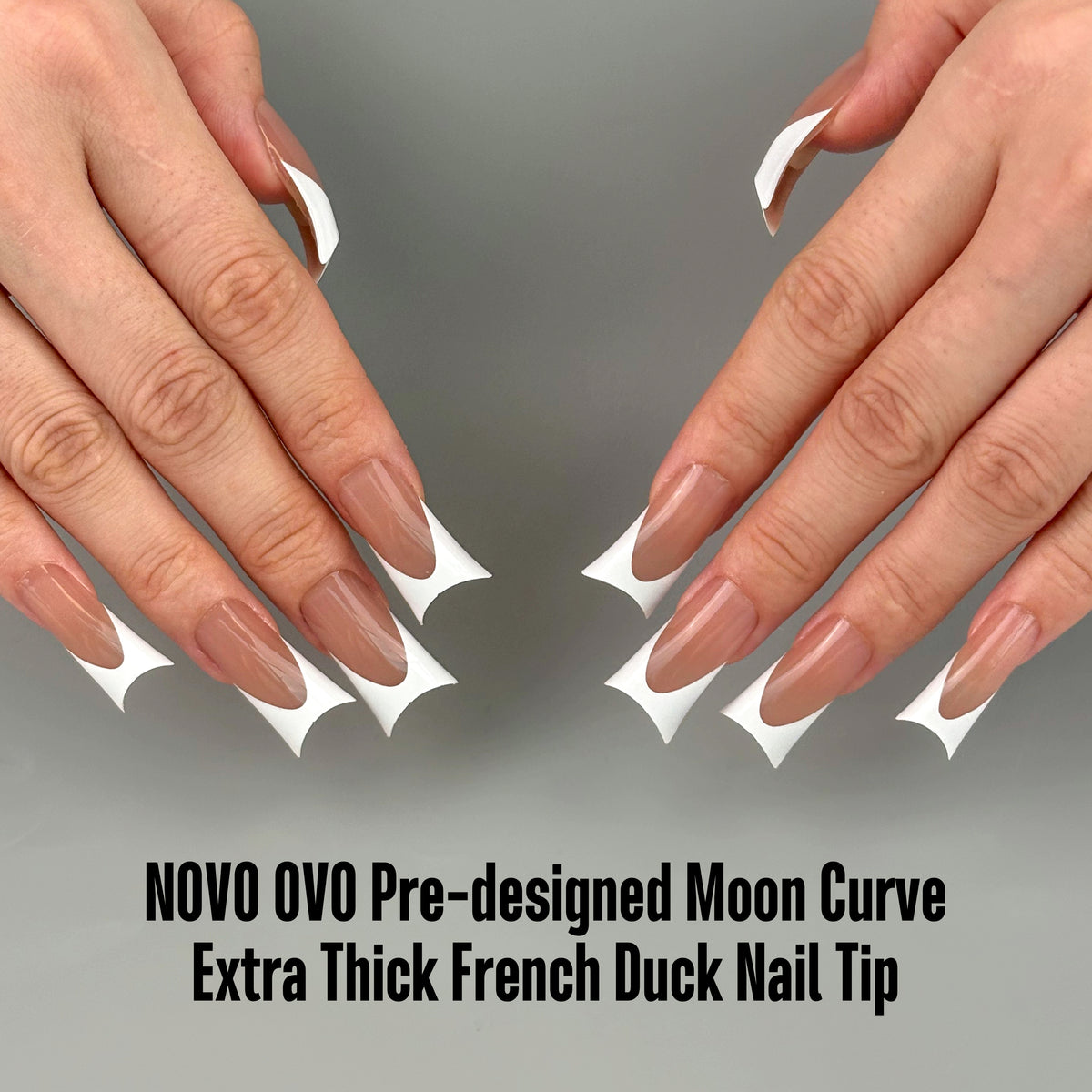 Duck Nails Medium White French Tips BROWN PINK with Moon Curve