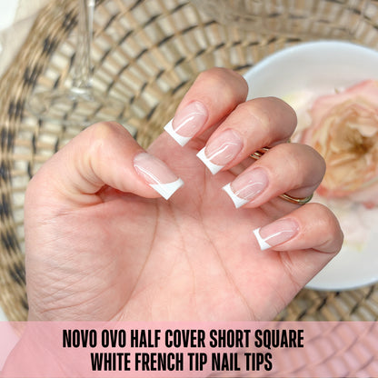 Half Cover Short Square White French Tip Nail Tips 224
