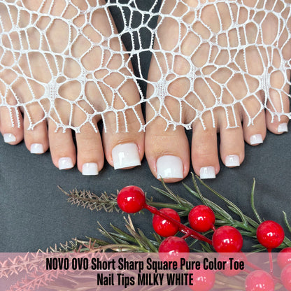 Short Sharp Square Pure Color Toe Nail Tips MILKY WHITE 224