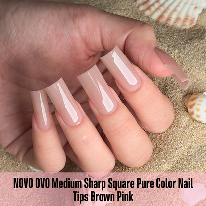 Medium Sharp Square Pure Color Naili Tips Brown Pink 180