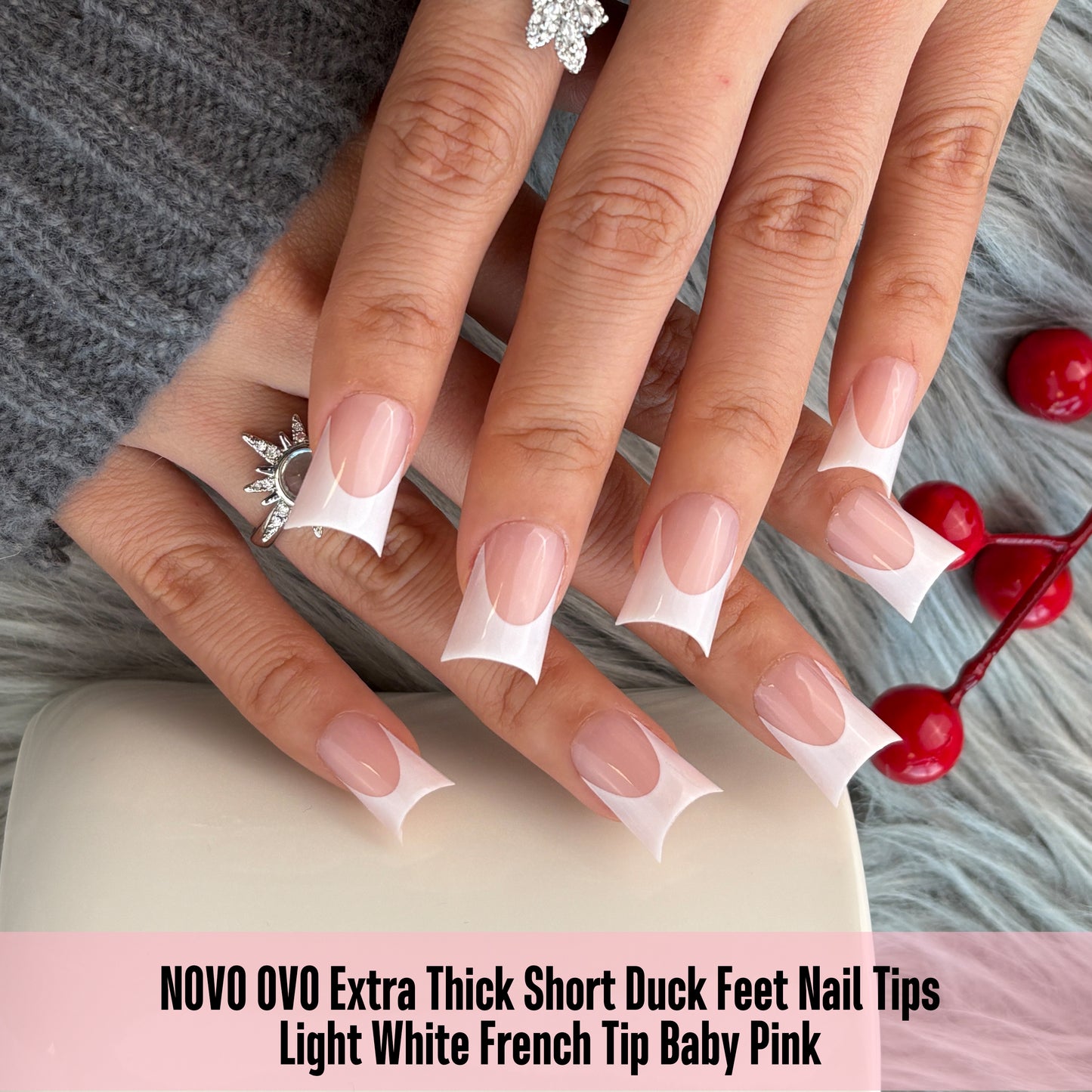 Duck Nails Short with Moon Curve Light White French Tips Baby Pink