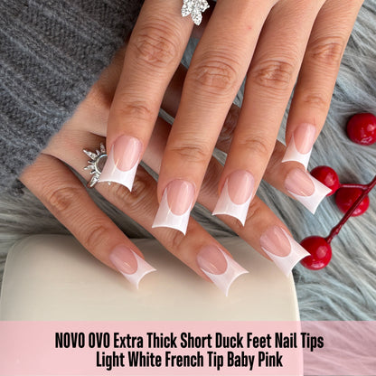 Duck Nails Short with Moon Curve Light White French Tips Baby Pink