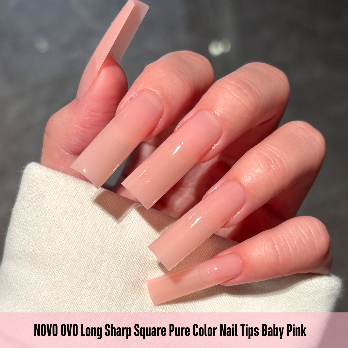 Long Sharp Square Pure Color Nail Tips Baby Pink 180