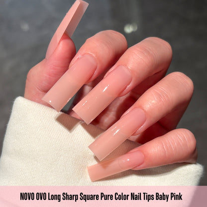 Long Sharp Square Pure Color Nail Tips Baby Pink 180
