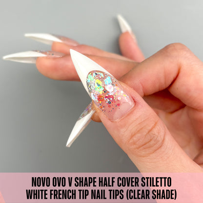 V Shape Half Cover Stiletto White French Tip Nail Tips 160