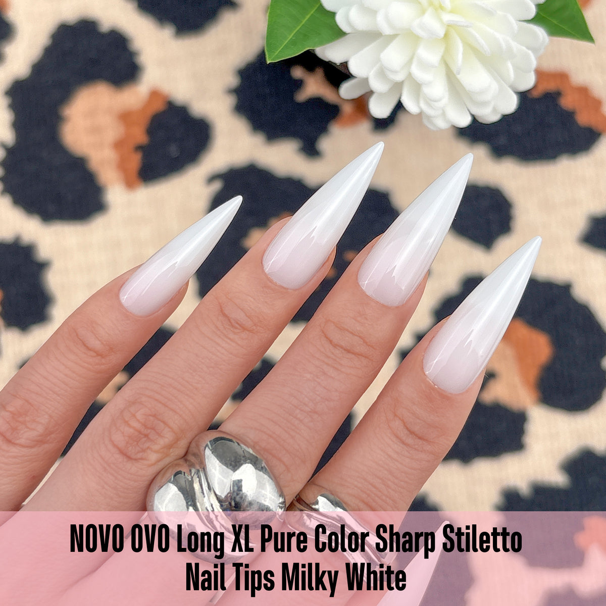 Long XL Pure Color Sharp Stiletto Nail Tips Milky White
