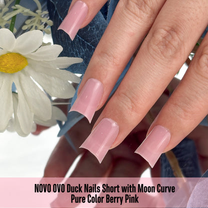 Duck Nails Short with Moon Curve Pure Color Berry Pink