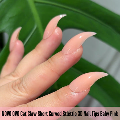 Cat Claw Short Curved Stlettio 3D Nail Tips Baby Pink 128