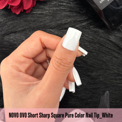 Short Sharp Square Nail Tips Pure Color White