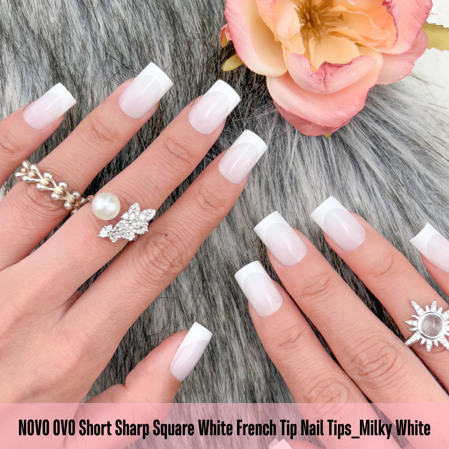 Short Sharp Square Nail Tips White French Tip Milky White