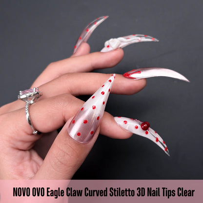 Eagle Claw Curved Stiletto 3D Nail Tips Clear 128
