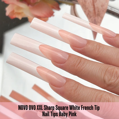 XXL Sharp Square White French Tip Naili Tips Baby Pink 150