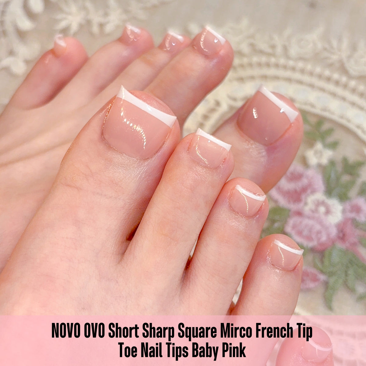Short Sharp Square Mirco French Tip Toe Nail Tips Baby Pink 224