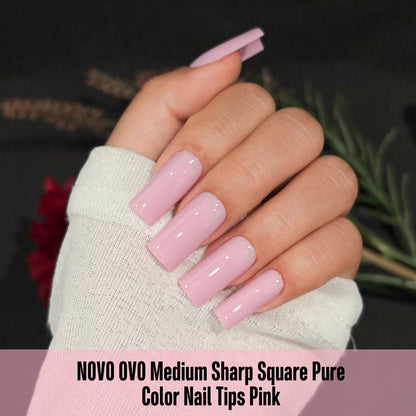 Meidum Sharp Square Pure Color Nail Tips Pink