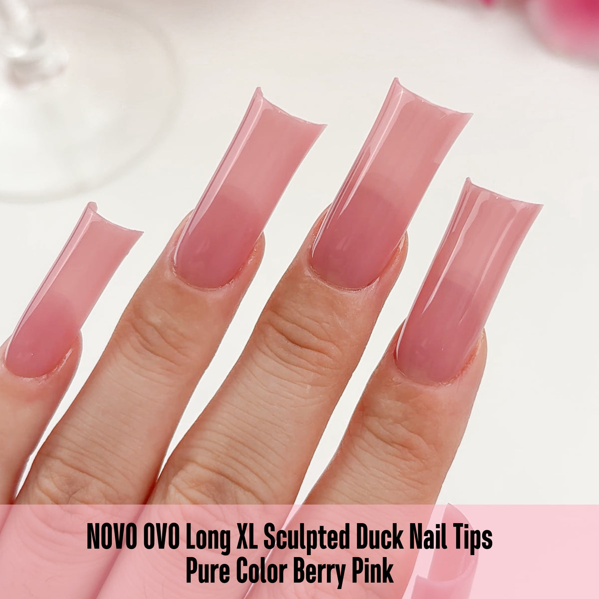 Long XL Sculpted Duck Nail Tips Pure Color Berry Pink 240