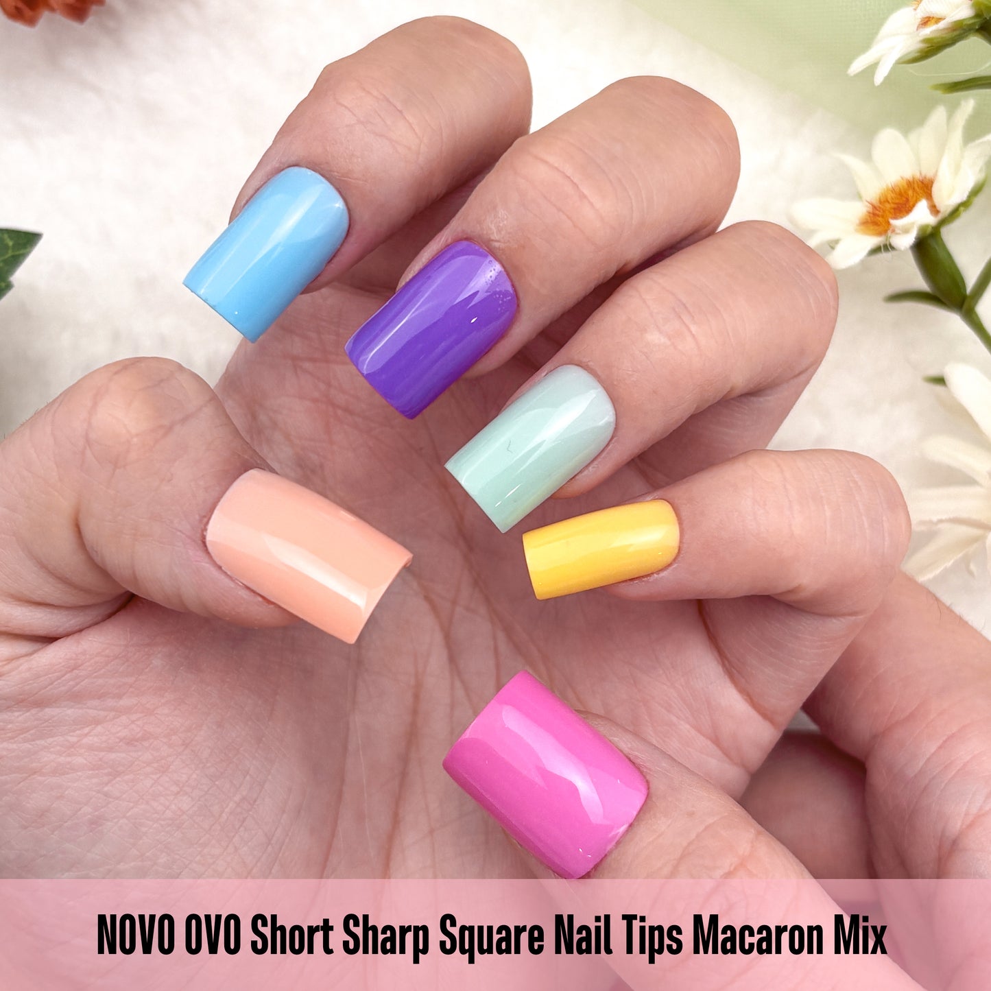 Short Sharp Square Nail Tips Macaron Mix