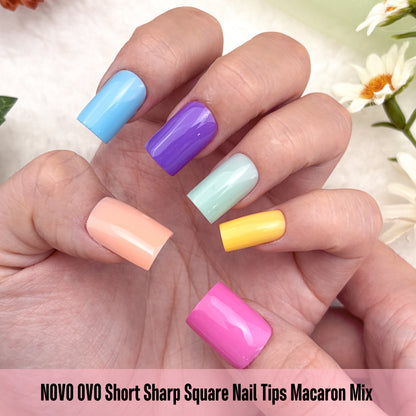 Short Sharp Square Nail Tips Macaron Mix