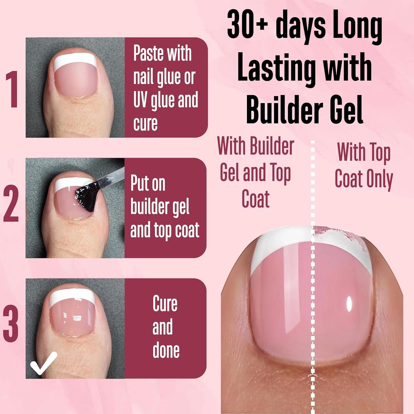 French Tip Toenails Berry Pink 15 Sizes 360 Pcs