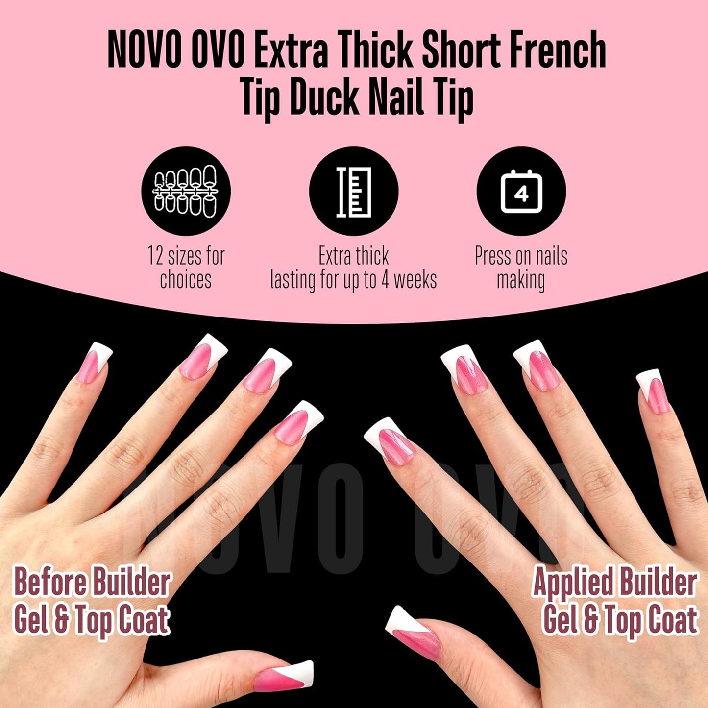 Short Duck Nails White French Tip Rose Pink