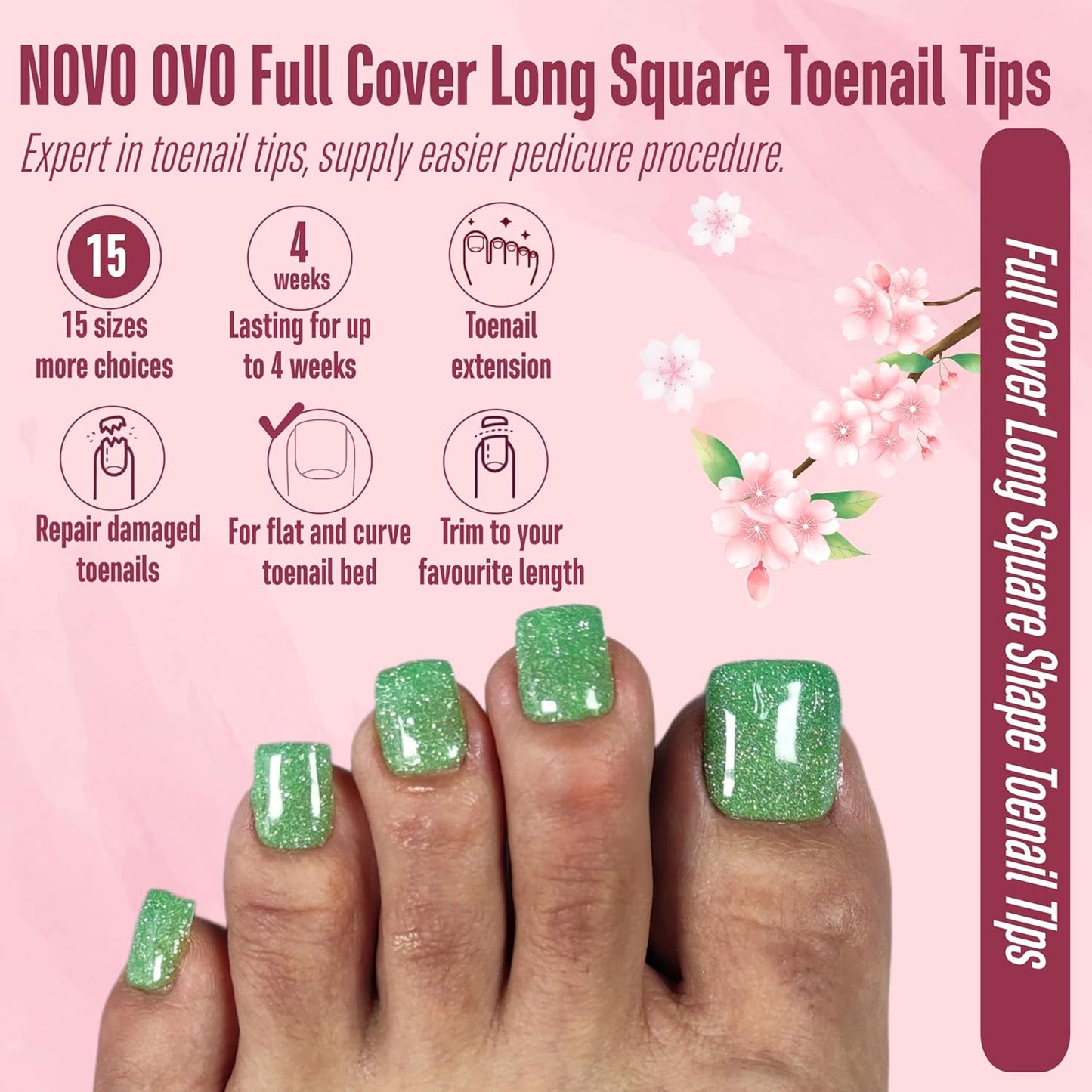 Square Long Toe Nails Clear Matte