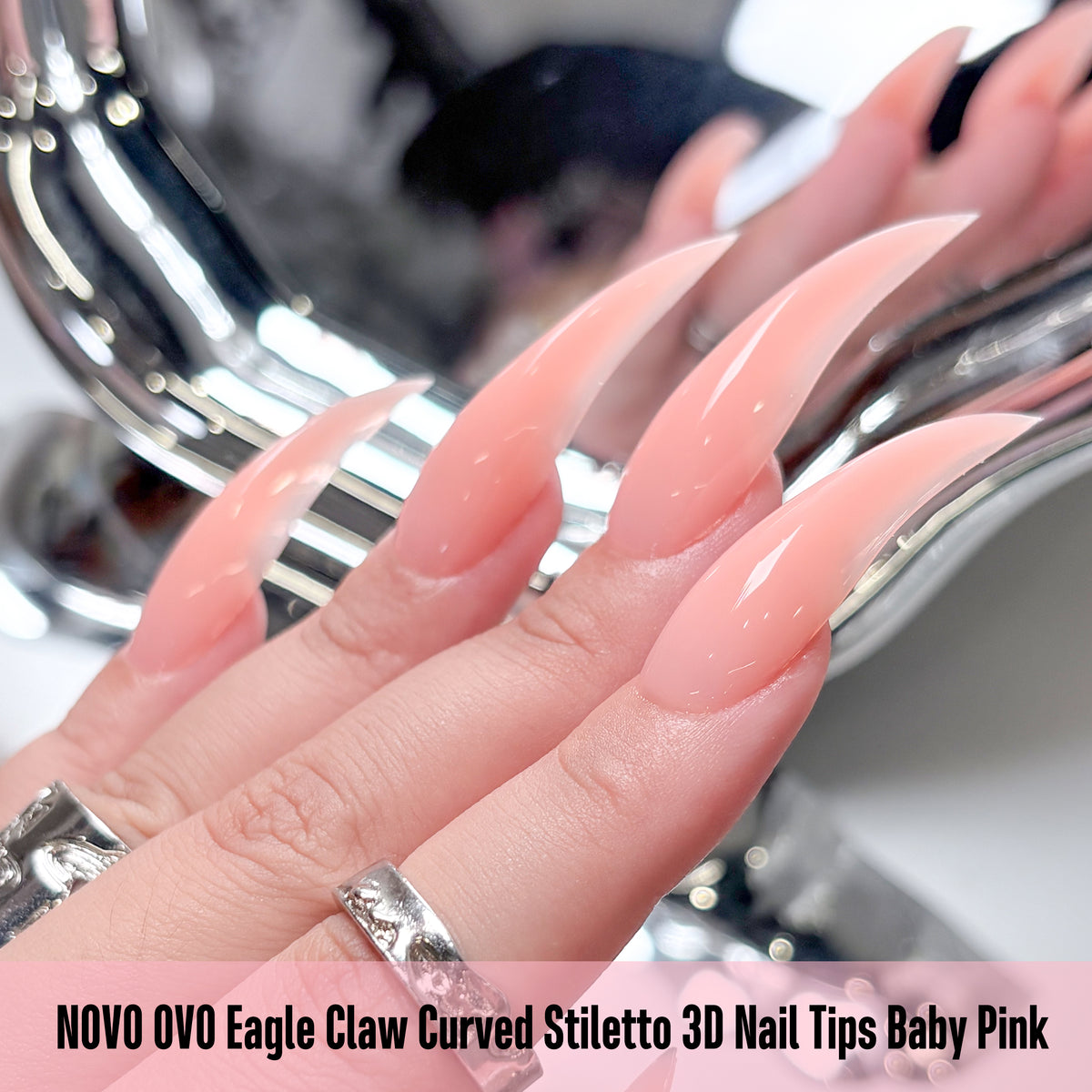 Eagle Claw Curved Stiletto 3D Nail Tips Baby Pink 128
