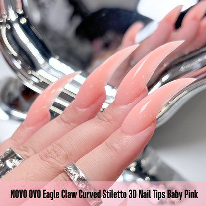 Eagle Claw Curved Stiletto 3D Nail Tips Baby Pink 128