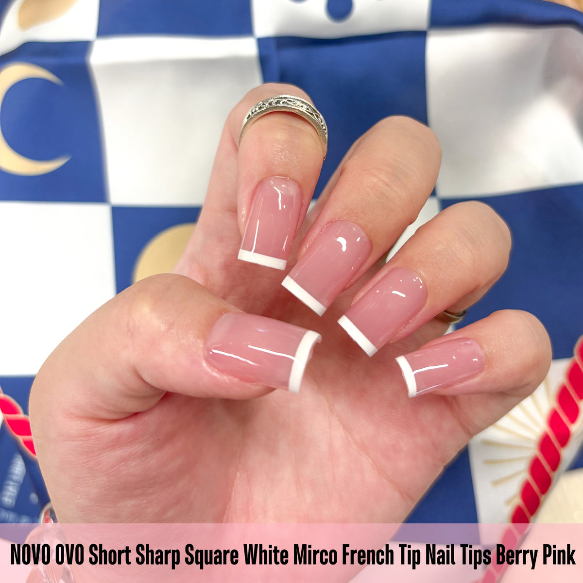 Short Sharp Square White Mirco French Tip Nail Tips Berry Pink 240