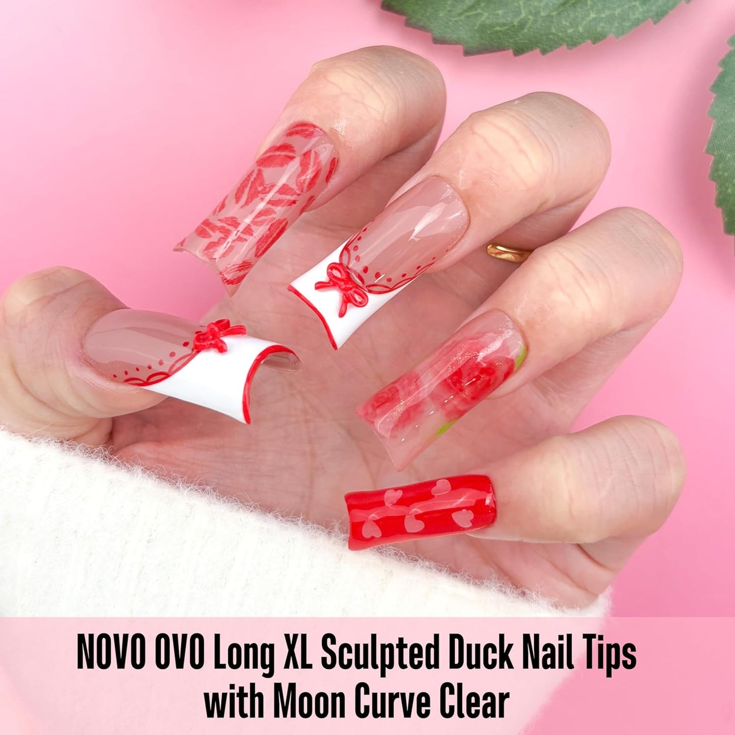 Long XL Sculpted Duck Nail Tips with Moon Curve Clear_240pcs