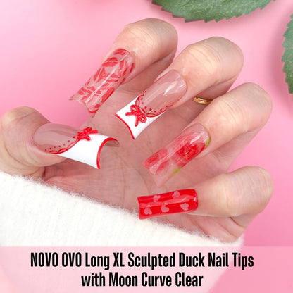 Long XL Sculpted Duck Nail Tips with Moon Curve Clear_240pcs