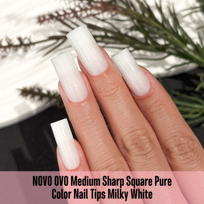 Meidum Sharp Square Pure Color Nail Tips Milky White