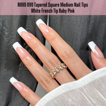 Square Medium White French Tip Baby Pink