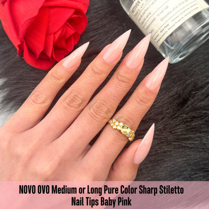 Medium or Long Pure Color Sharp Stiletto Nail Tips Baby Pink