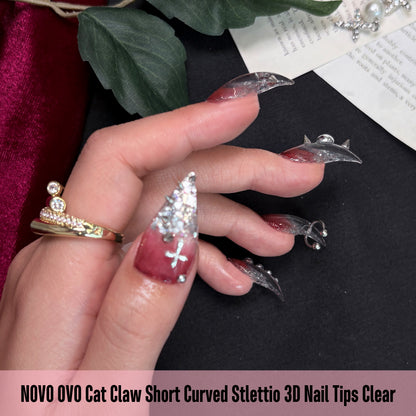 Cat Claw Short Curved Stlettio 3D Nail Tips Clear 192