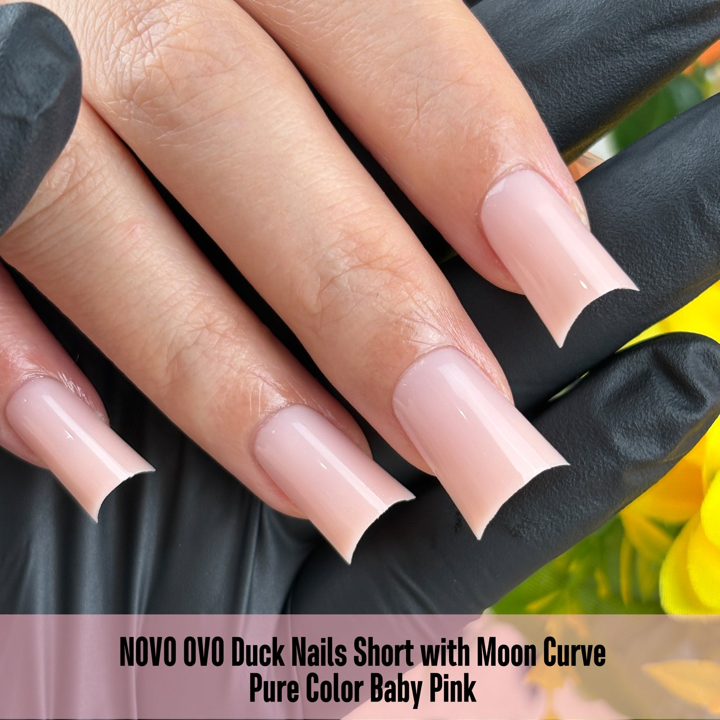 Duck Nails Short with Moon Curve Pure Color Baby Pink